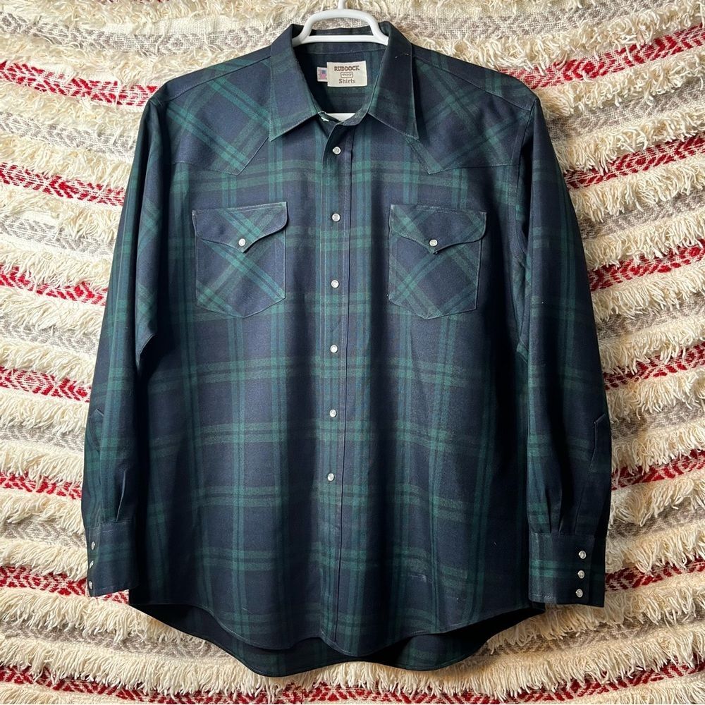 VTG Ruddock Flying R Made In USA Western Rodeo Thick Plaid Shirt Size XL